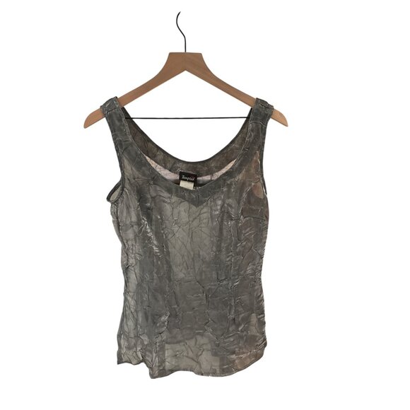 Tempted Metallic Silver Crinkled Sleeveless Scoop Neck Tank Top Womens L - Picture 1 of 13